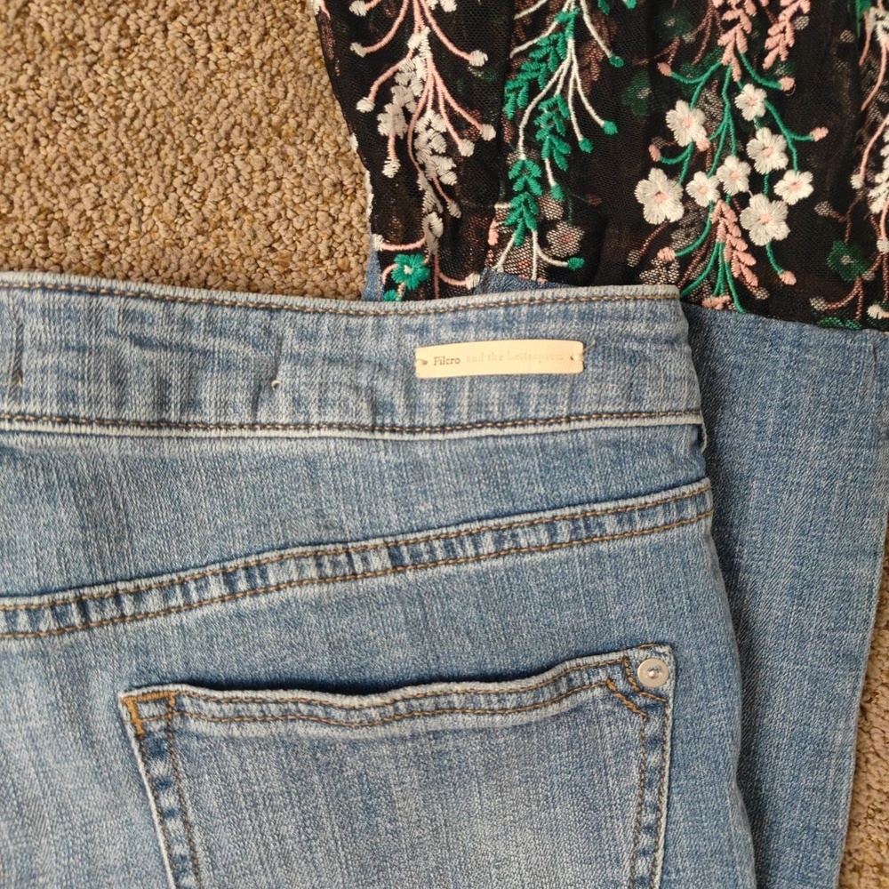 Pilcro And The Letterpress Pants Womens 31 Blue Flare Floral‎ Embroidered Unique - Picture 13 of 14